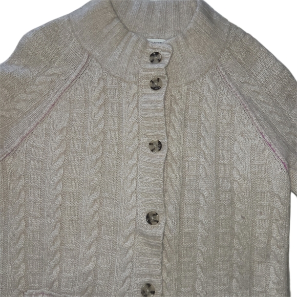 Banana Republic Beige Cable Knit Lamb's Wool Cashmere Blend Button Up Cardigan S - Picture 2 of 7